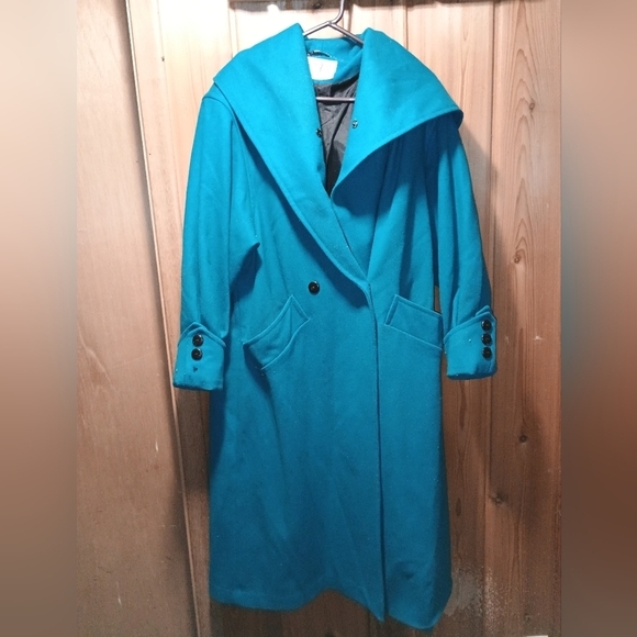 International Scene Jackets & Blazers - Vintage International Scene Teal Women's Wool Hooded Trench Pea Coat Size 9/10
